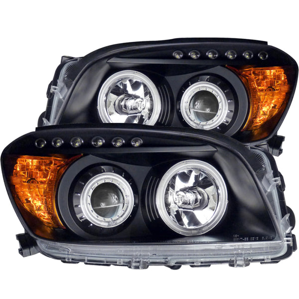ANZO 2006-2008 Toyota Rav4 Projector Headlights w/ Halo Black - Bull Strap