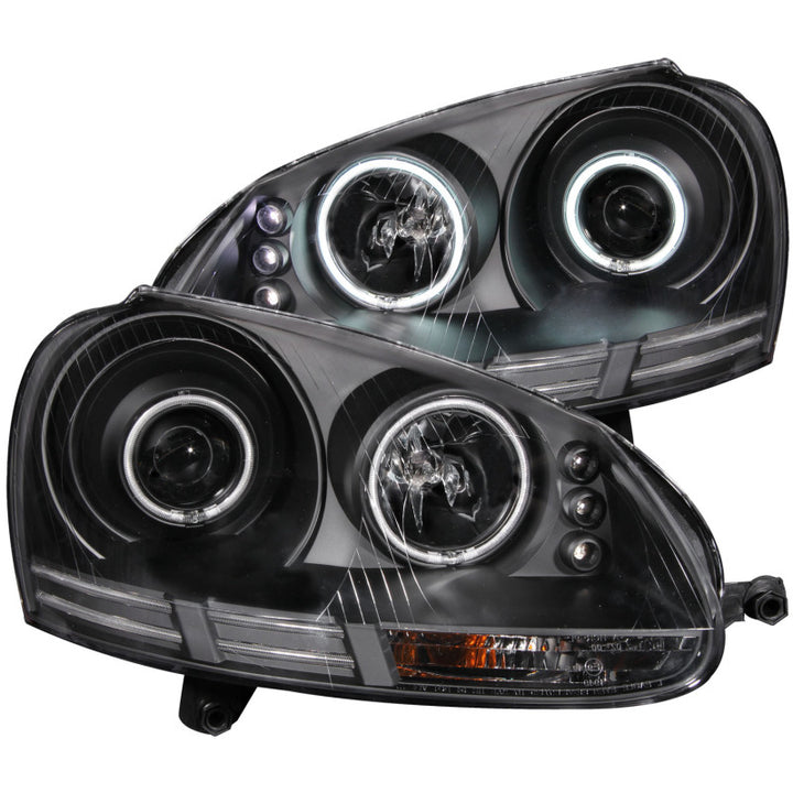 ANZO 2006-2009 Volkswagen Rabbit Projector Headlights w/ Halo Black (CCFL) - Bull Strap