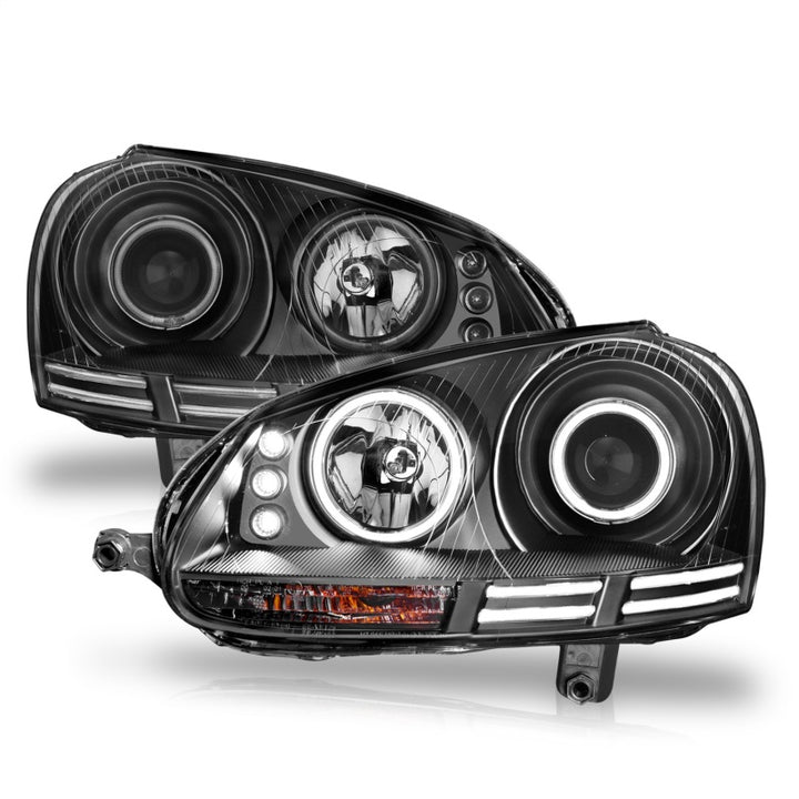 ANZO 2006-2009 Volkswagen Rabbit Projector Headlights w/ Halo Black (CCFL) - Bull Strap