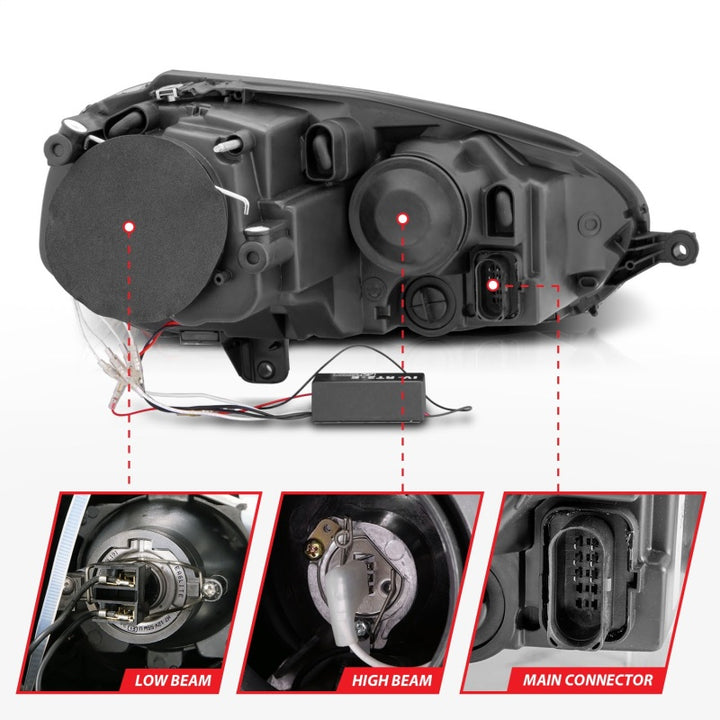 ANZO 2006-2009 Volkswagen Rabbit Projector Headlights w/ Halo Black (CCFL) - Bull Strap