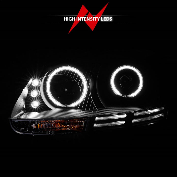 ANZO 2006-2009 Volkswagen Rabbit Projector Headlights w/ Halo Black (CCFL) - Bull Strap