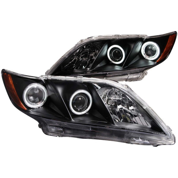 ANZO 2007-2009 Toyota Camry Projector Headlights w/ Halo Black - Bull Strap