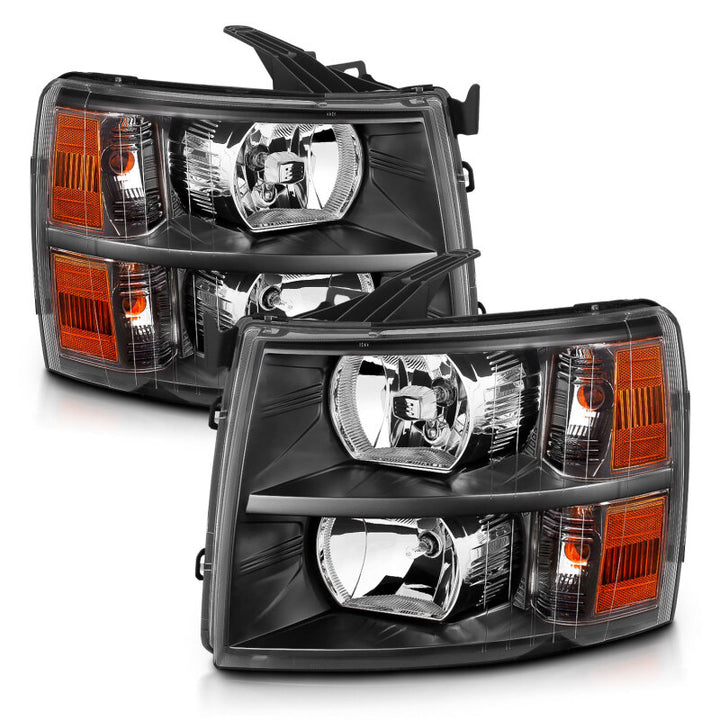ANZO 2007-2013 Chevrolet Silverado Crystal Headlights Black - Bull Strap