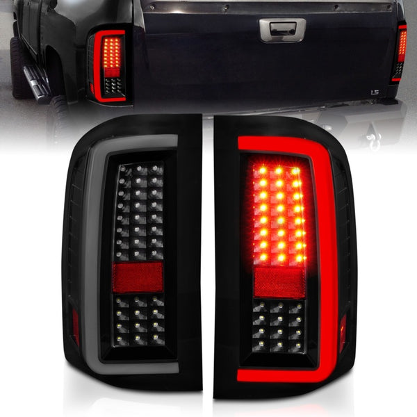 ANZO 2007-2013 Chevrolet Silverado1500/ 2500/ 3500 LED Tail Lights w/ Light Bar Black Housing Smoke - Bull Strap