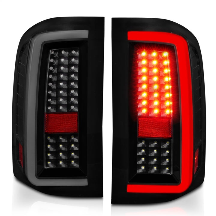 ANZO 2007-2013 Chevrolet Silverado1500/ 2500/ 3500 LED Tail Lights w/ Light Bar Black Housing Smoke - Bull Strap