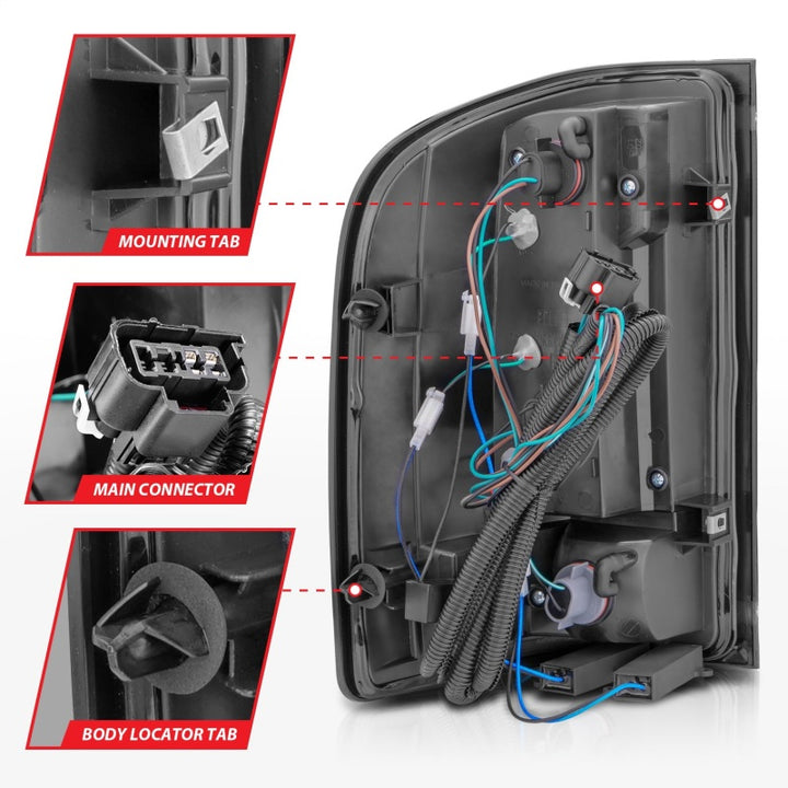 ANZO 2007-2013 Chevrolet Silverado1500/ 2500/ 3500 LED Tail Lights w/ Light Bar Black Housing Smoke - Bull Strap