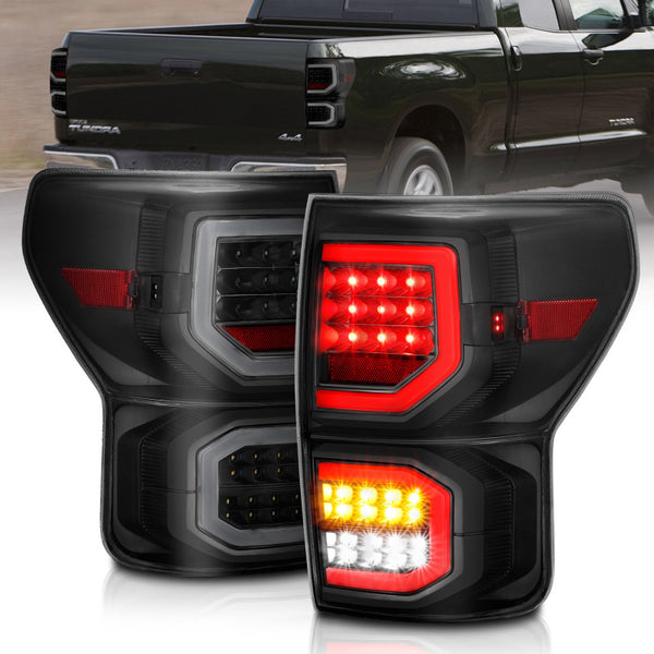 ANZO 2007-2013 Toyota Tundra LED Taillights Plank Style Black w/Smoke Lens - Bull Strap
