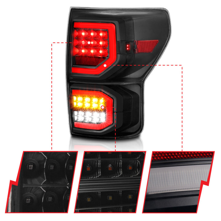 ANZO 2007-2013 Toyota Tundra LED Taillights Plank Style Black w/Smoke Lens - Bull Strap