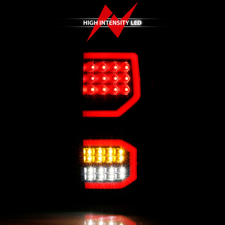 ANZO 2007-2013 Toyota Tundra LED Taillights Plank Style Black w/Smoke Lens - Bull Strap