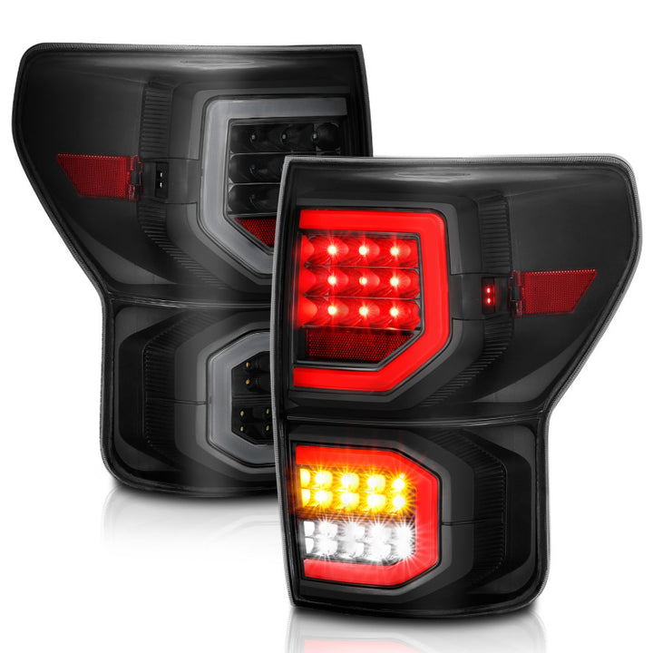 ANZO 2007-2013 Toyota Tundra LED Taillights Plank Style Black w/Smoke Lens - Bull Strap