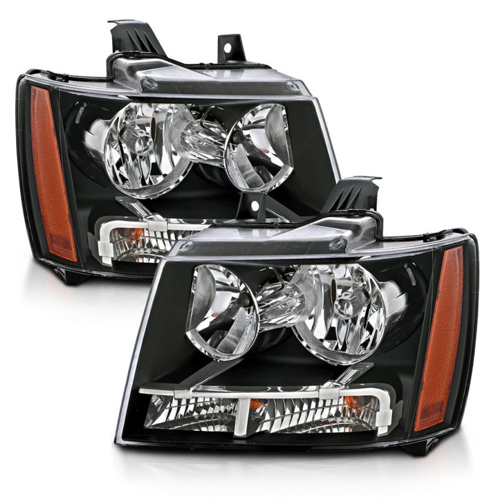 ANZO 2007-2014 Chevrolet Tahoe/Suburban Crystal Headlights Black - Bull Strap