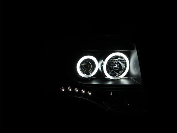 ANZO 2007-2014 Ford Expedition Projector Headlights w/ Halo Black - Bull Strap