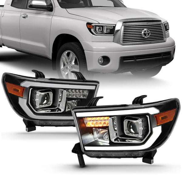 ANZO 2007-2014 Toyota Tundra Projector Light Bar H.L Black Amber(Led High Beam) (Halogen Version) - Bull Strap