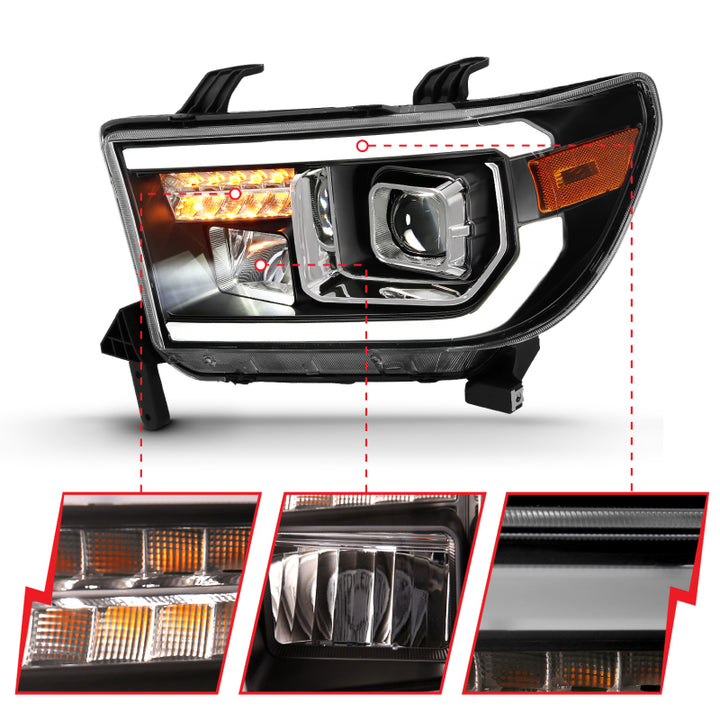 ANZO 2007-2014 Toyota Tundra Projector Light Bar H.L Black Amber(Led High Beam) (Halogen Version) - Bull Strap