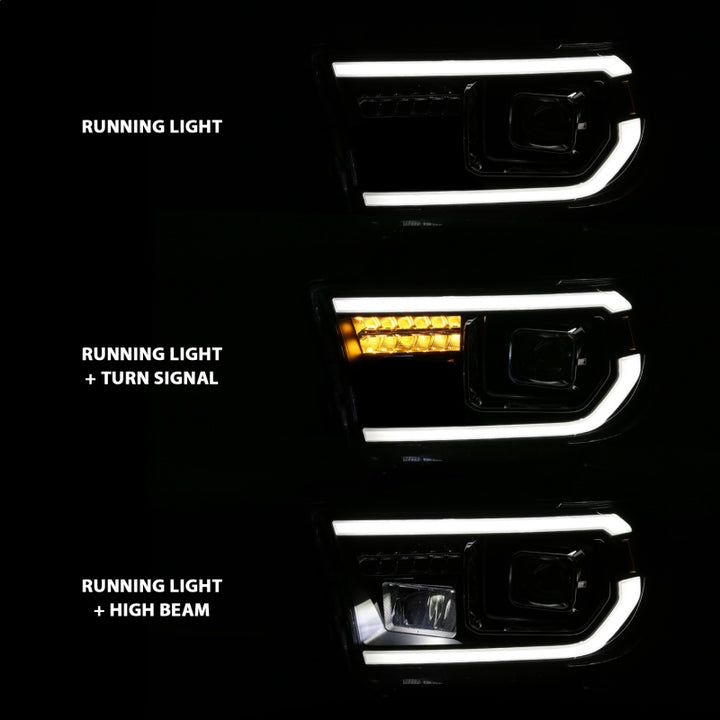 ANZO 2007-2014 Toyota Tundra Projector Light Bar H.L Black Amber(Led High Beam) (Halogen Version) - Bull Strap