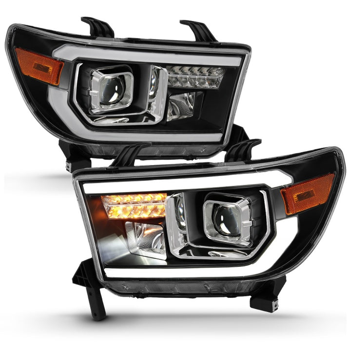ANZO 2007-2014 Toyota Tundra Projector Light Bar H.L Black Amber(Led High Beam) (Halogen Version) - Bull Strap