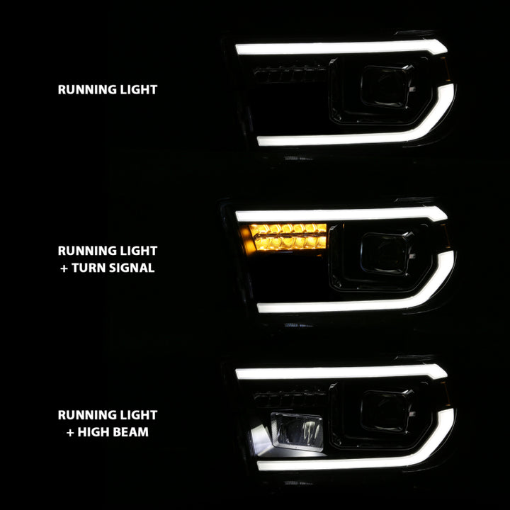 ANZO 2007-2014 Toyota Tundra Projector Light Bar H.L Black Amber(Led High Beam) (Halogen Version) - Bull Strap