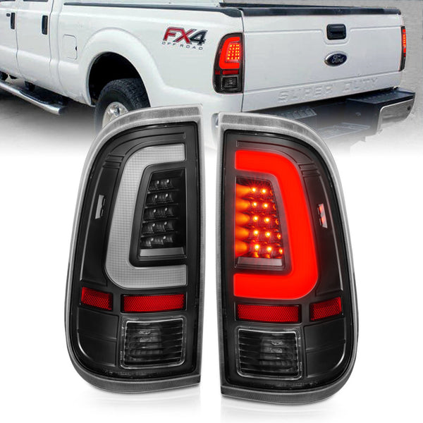 ANZO 2008-2016 Ford F-250 LED Taillights Black Housing Clear Lens (Pair) - Bull Strap