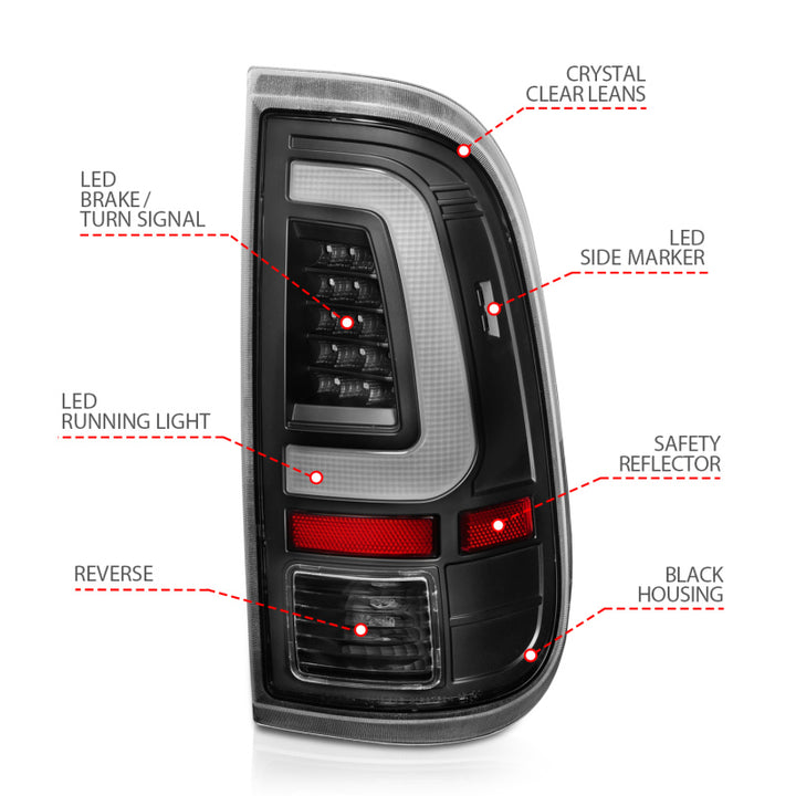 ANZO 2008-2016 Ford F-250 LED Taillights Black Housing Clear Lens (Pair) - Bull Strap