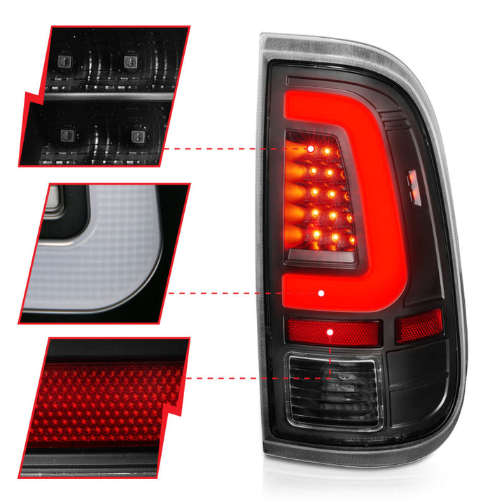 ANZO 2008-2016 Ford F-250 LED Taillights Black Housing Clear Lens (Pair) - Bull Strap