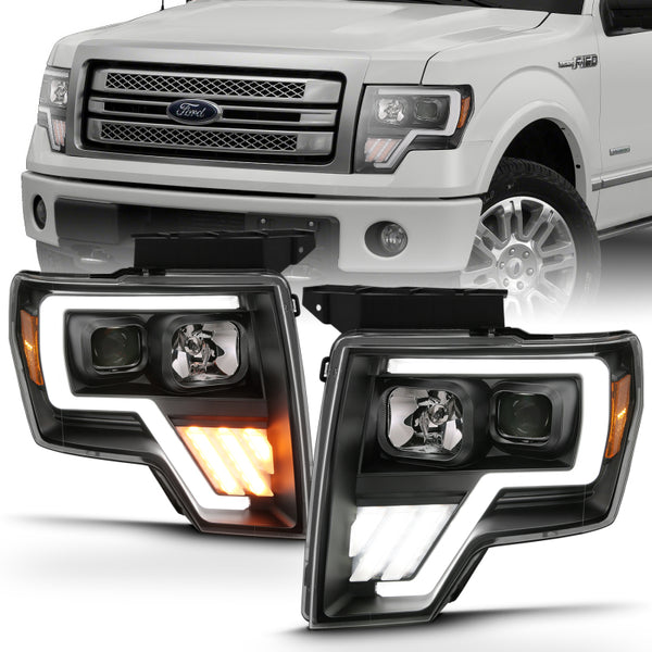 ANZO 2009-2013 Ford F-150 Projector Light Bar G4 Switchback Headlights Black Amber - Bull Strap