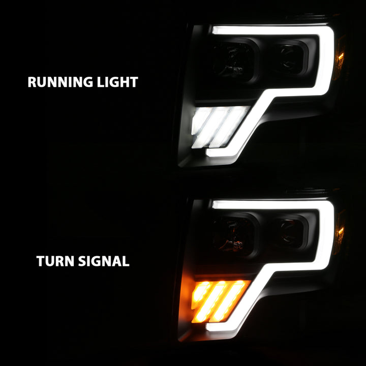 ANZO 2009-2013 Ford F-150 Projector Light Bar G4 Switchback Headlights Black Amber - Bull Strap