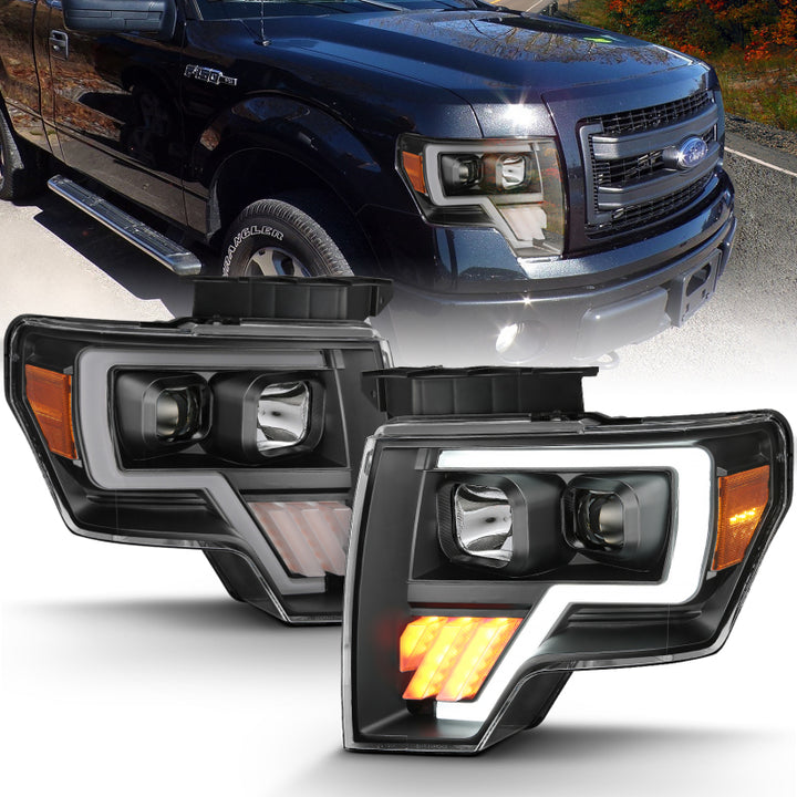 ANZO 2009-2014 Ford F-150 Projector Light Bar G4 H.L. Black Amber - Bull Strap