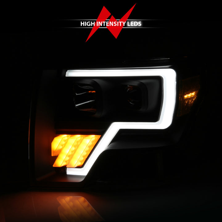 ANZO 2009-2014 Ford F-150 Projector Light Bar G4 H.L. Black Amber - Bull Strap