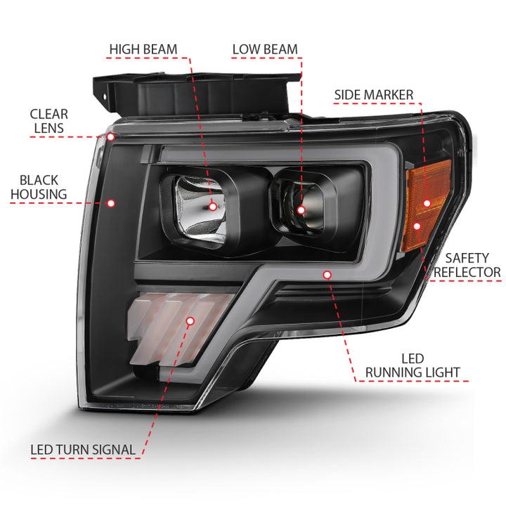 ANZO 2009-2014 Ford F-150 Projector Light Bar G4 H.L. Black Amber - Bull Strap
