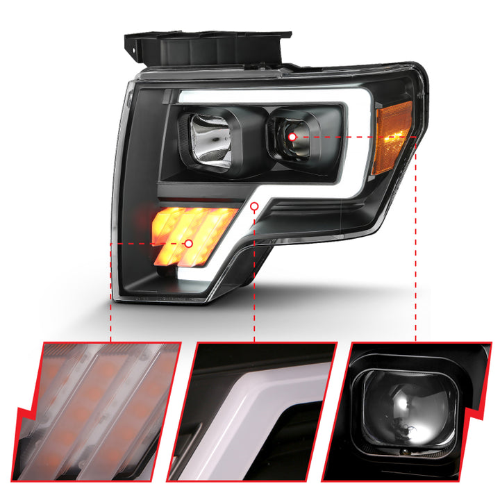 ANZO 2009-2014 Ford F-150 Projector Light Bar G4 H.L. Black Amber - Bull Strap
