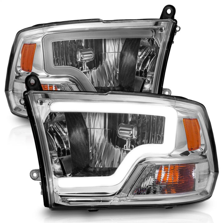 ANZO 2009-2018 Dodge Ram 1500/ 2500/ 3500 Crystal Headlights w/ Light Bar Chrome Housing - Bull Strap