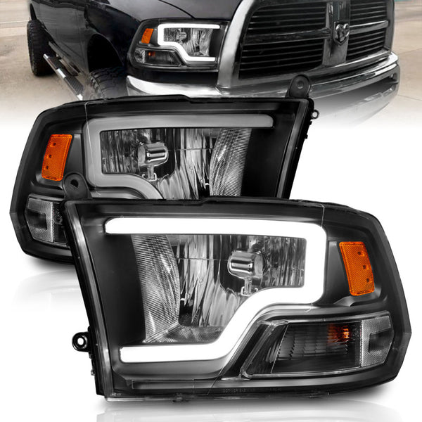 ANZO 2009-2018 Dodge Ram 1500 Crystal Headlights w/ Light Bar Black Housing - Bull Strap