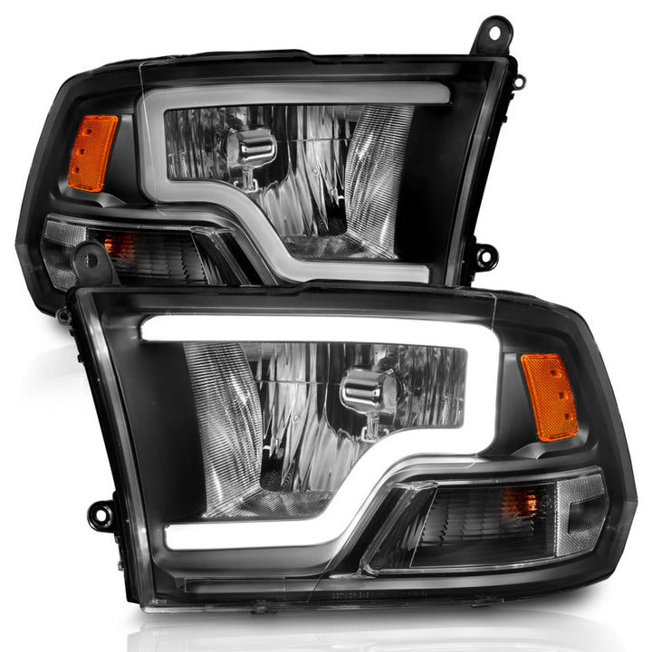 ANZO 2009-2018 Dodge Ram 1500 Crystal Headlights w/ Light Bar Black Housing - Bull Strap