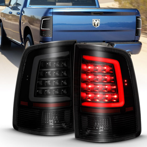 ANZO 2009-2018 Dodge Ram 1500 LED Taillight Plank Style Black w/Smoke Lens - Bull Strap