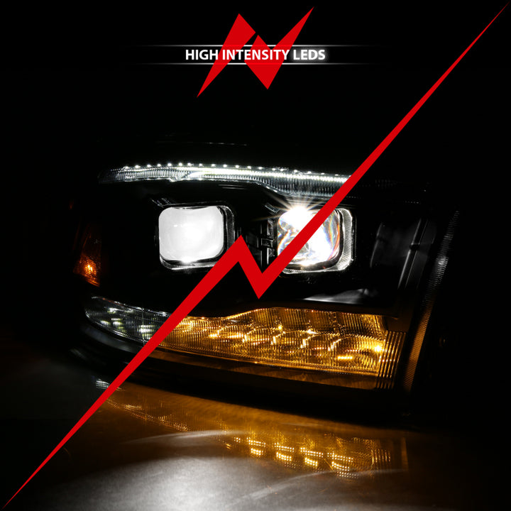 ANZO 2009-2018 Dodge Ram 1500 Led Projector Plank Style Switchback H.L Halo Black Amber (OE Style) - Bull Strap