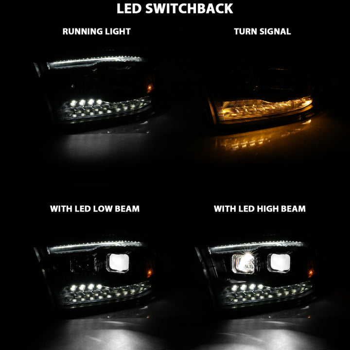 ANZO 2009-2018 Dodge Ram 1500 Led Projector Plank Style Switchback H.L Halo Black Amber (OE Style) - Bull Strap