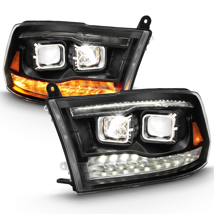 ANZO 2009-2018 Dodge Ram 1500 Led Projector Plank Style Switchback H.L Halo Black Amber (OE Style) - Bull Strap