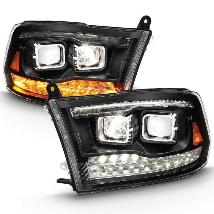 ANZO 2009-2018 Dodge Ram 1500 Led Projector Plank Style Switchback H.L Halo Black Amber (OE Style) - Bull Strap
