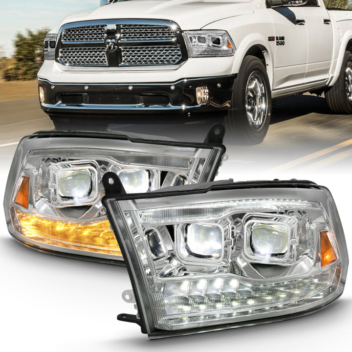 ANZO 2009-2018 Dodge Ram 1500 Led Projector Plank Style Switchback H.L Halo Chrome Amber (OE Style) - Bull Strap