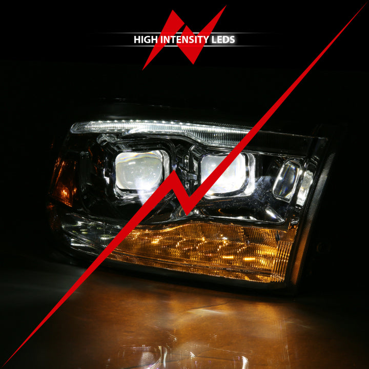 ANZO 2009-2018 Dodge Ram 1500 Led Projector Plank Style Switchback H.L Halo Chrome Amber (OE Style) - Bull Strap