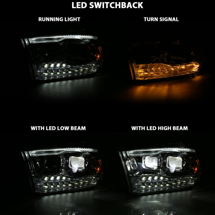 ANZO 2009-2018 Dodge Ram 1500 Led Projector Plank Style Switchback H.L Halo Chrome Amber (OE Style) - Bull Strap