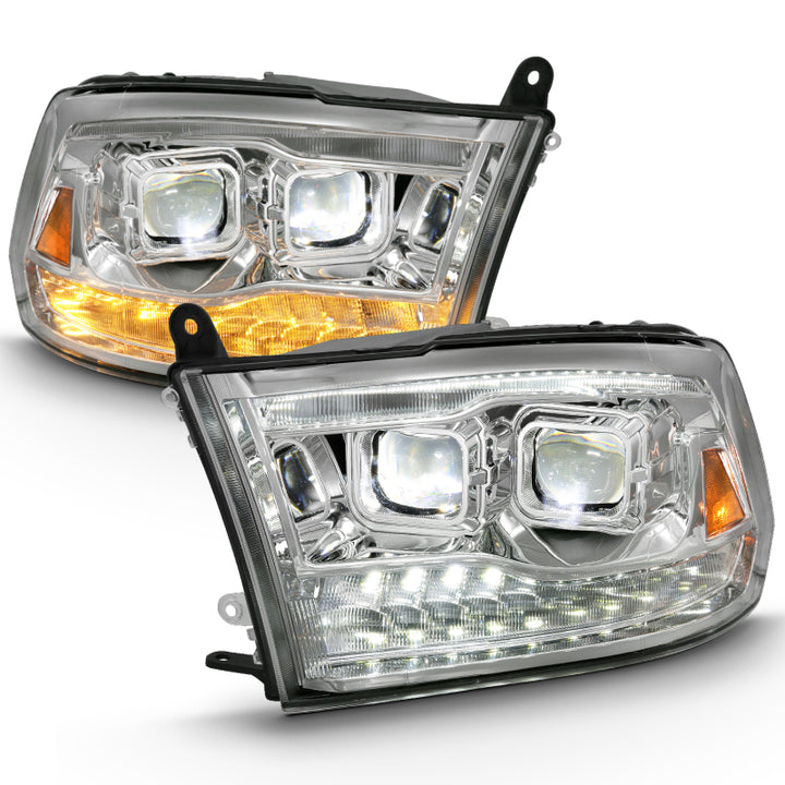 ANZO 2009-2018 Dodge Ram 1500 Led Projector Plank Style Switchback H.L Halo Chrome Amber (OE Style) - Bull Strap