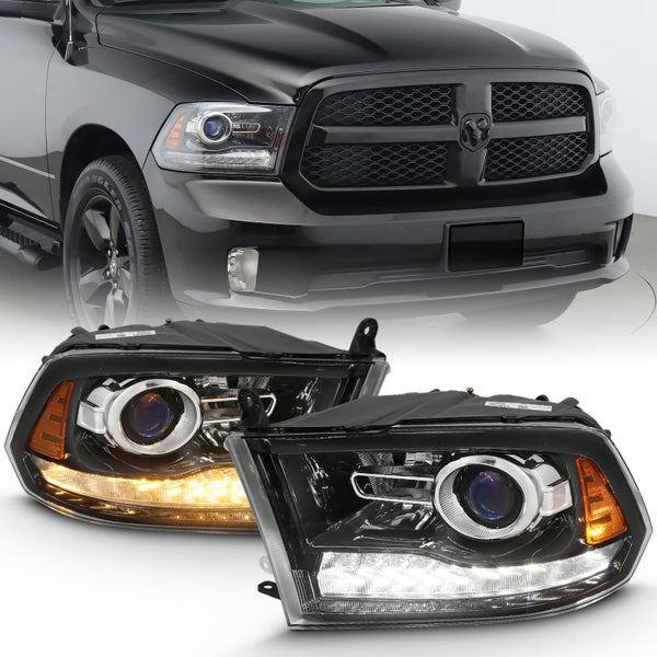 ANZO 2009-2018 Dodge Ram 1500 Projector Plank Style Switchback H.L Halo Black Amber (OE Style) - Bull Strap