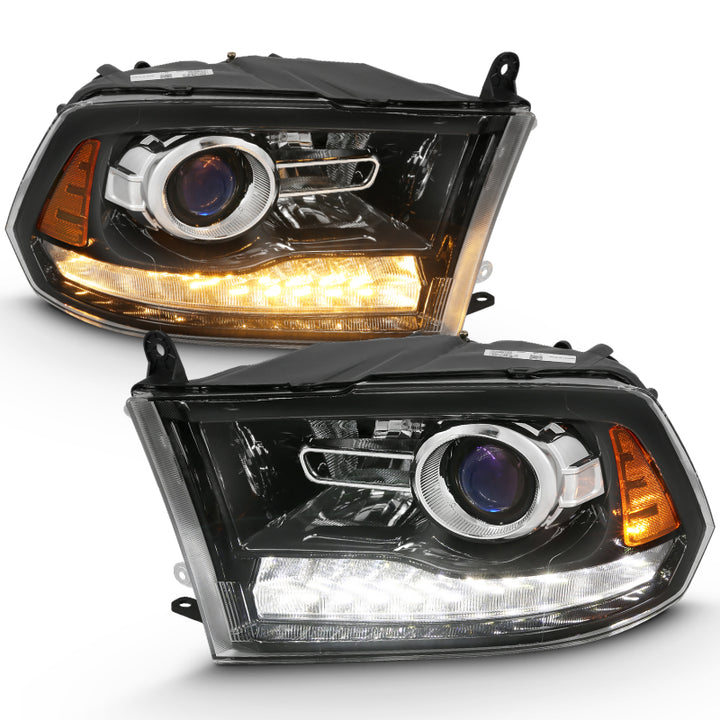 ANZO 2009-2018 Dodge Ram 1500 Projector Plank Style Switchback H.L Halo Black Amber (OE Style) - Bull Strap