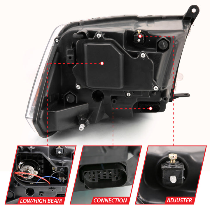 ANZO 2009-2018 Dodge Ram 1500 Projector Plank Style Switchback H.L Halo Black Amber (OE Style) - Bull Strap