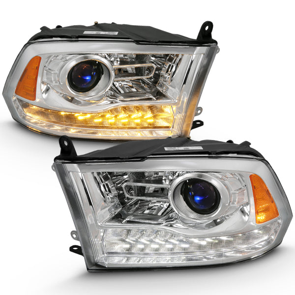 ANZO 2009-2018 Dodge Ram 1500 Projector Plank Style Switchback H.L Halo Chrome Amber (OE Style) - Bull Strap