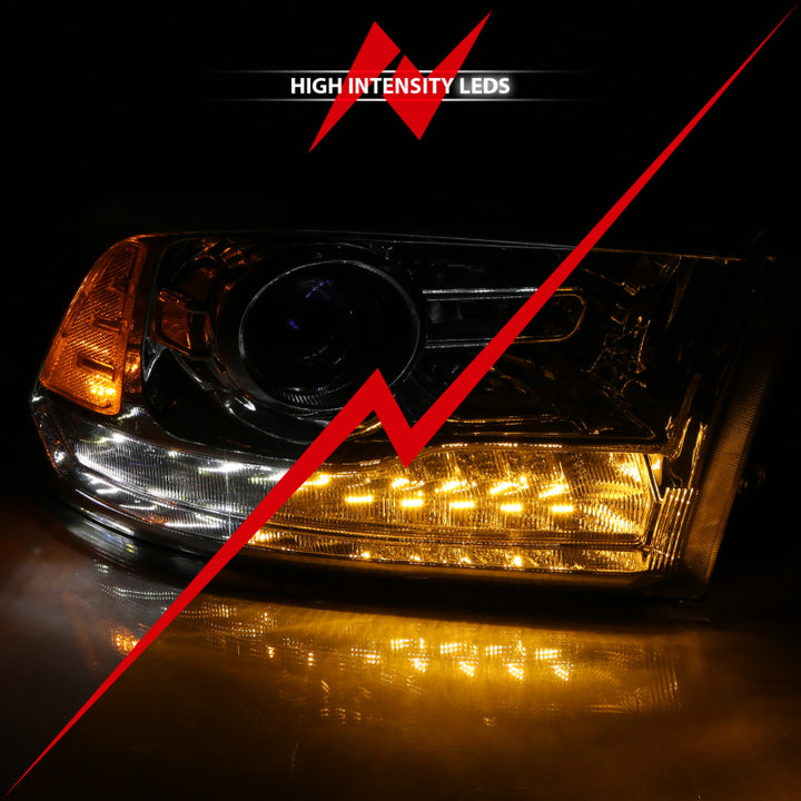 ANZO 2009-2018 Dodge Ram 1500 Projector Plank Style Switchback H.L Halo Chrome Amber (OE Style) - Bull Strap