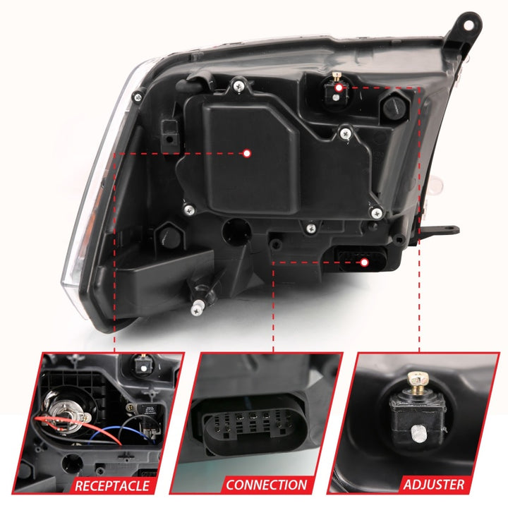 ANZO 2009-2018 Dodge Ram 1500 Projector Plank Style Switchback H.L Halo Chrome Amber (OE Style) - Bull Strap
