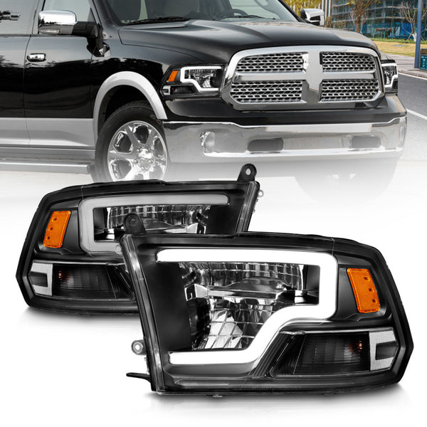 ANZO 2009-2020 Dodge Ram 1500 Full LED Square Projector Headlights w/ Chrome Housing Black Amber - Bull Strap