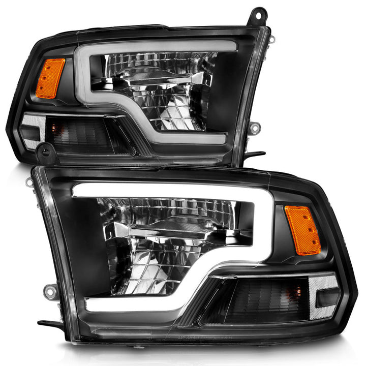ANZO 2009-2020 Dodge Ram 1500 Full LED Square Projector Headlights w/ Chrome Housing Black Amber - Bull Strap
